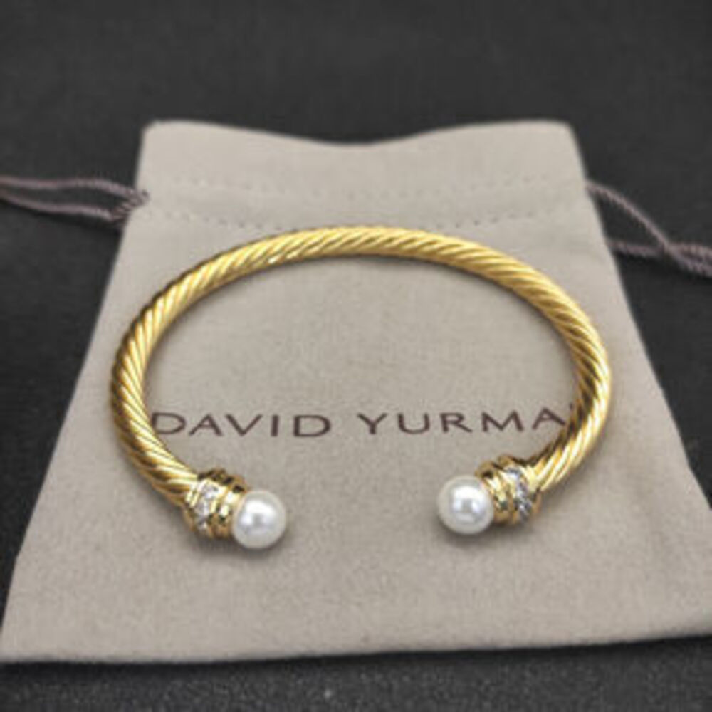 David Yurman 5mm Gold Diamond Pearl Bangle